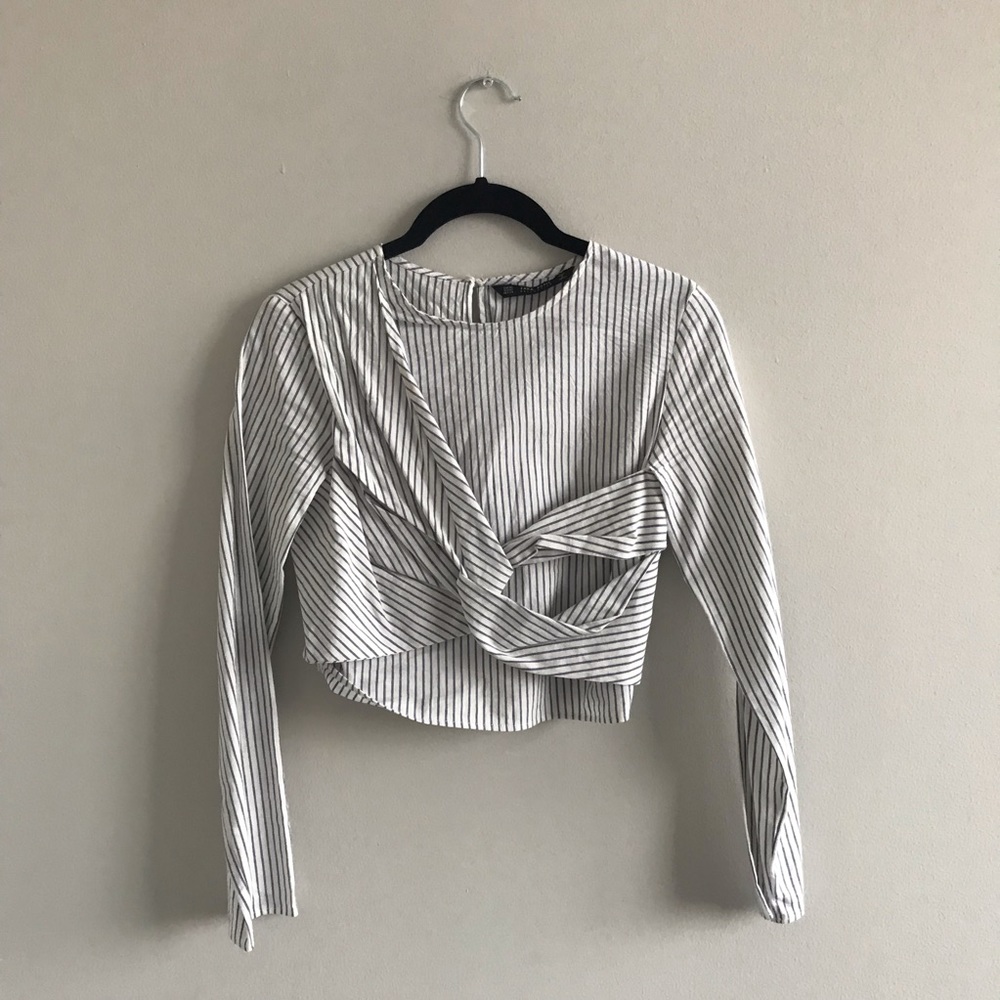 Zara Knot Crop Striped Blouse